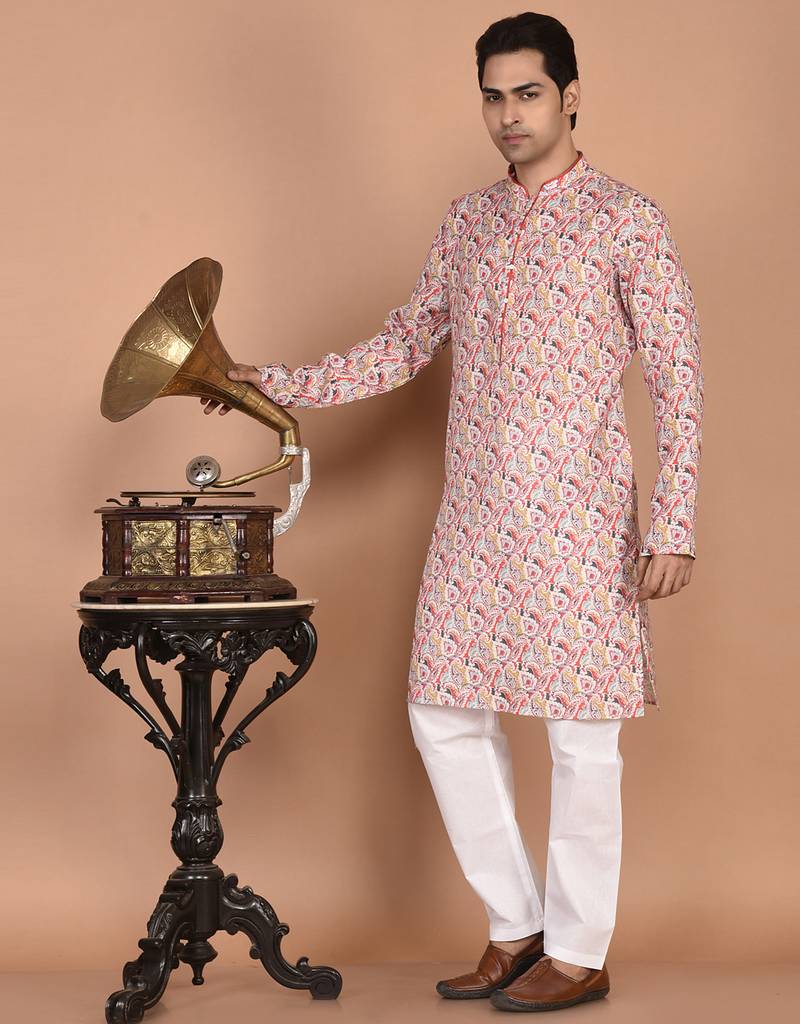 Men's  paisley print cotton kurta