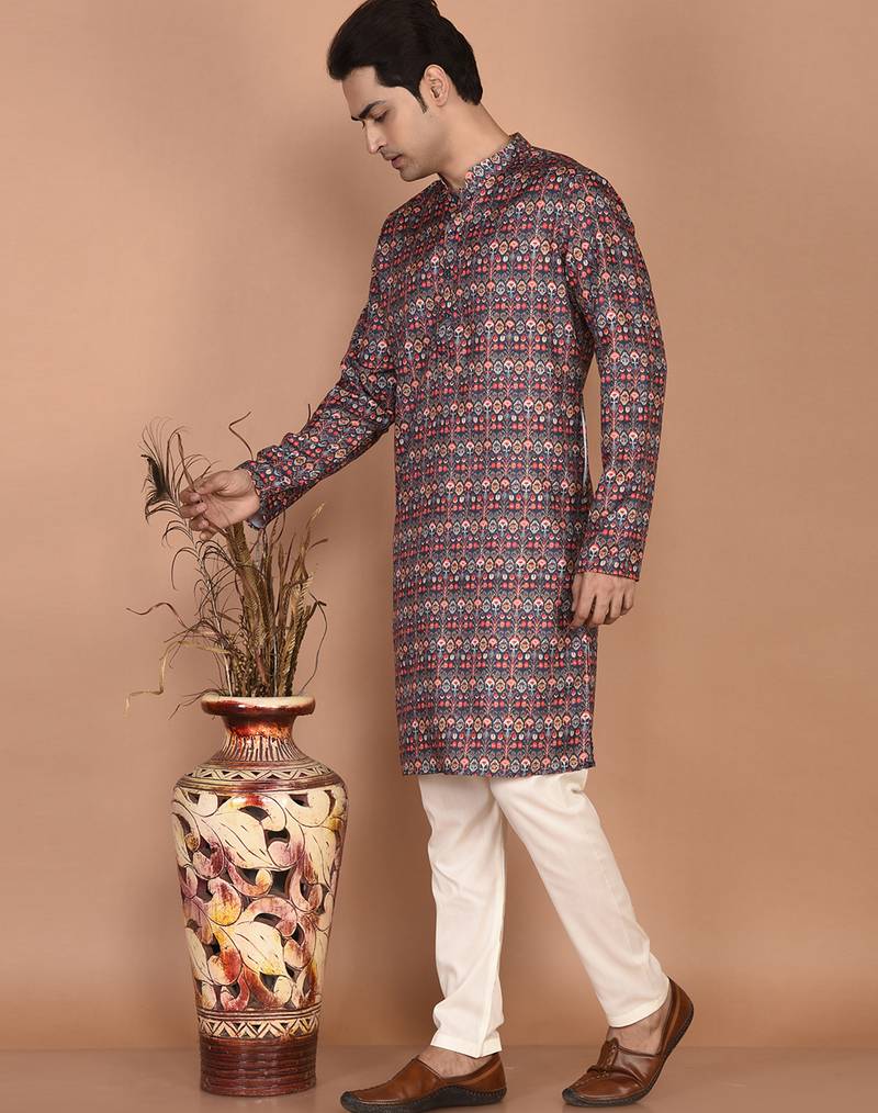 Men's traditional patola printed cotton kurta