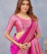 Pink silk blend banarasi saree with unstitched blouse piece