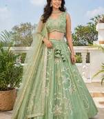 Premium Sage Green Embroidered Lehenga Choli with Dupatta