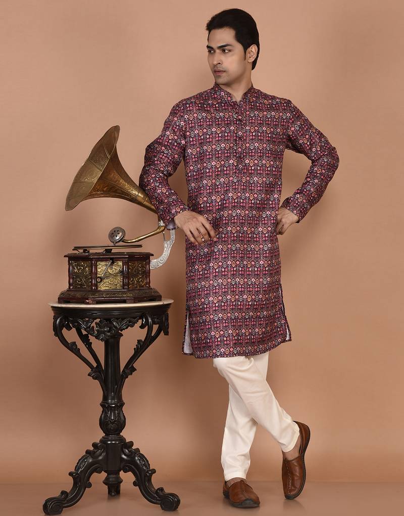 Men's traditional patola printed cotton kurta