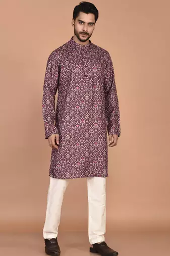 Men's floral printed cotton straight  kurta