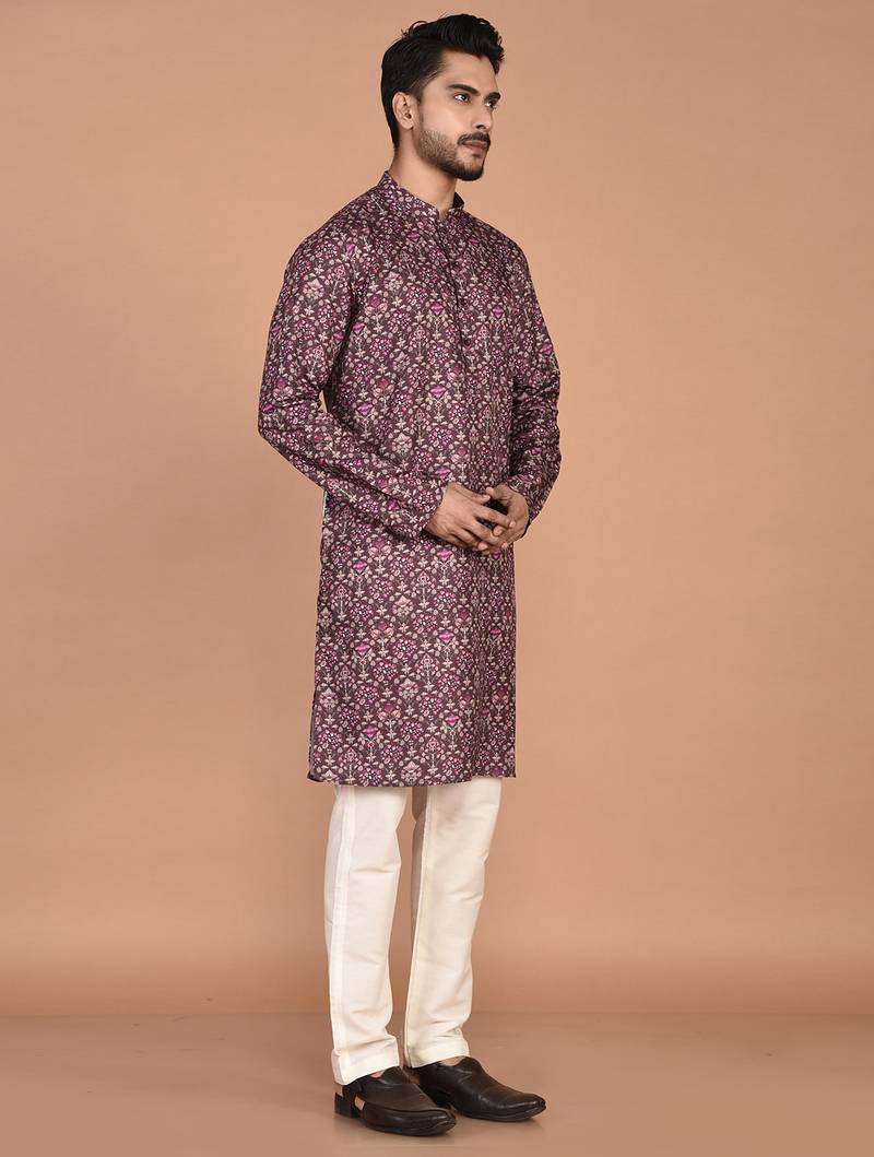 Men's floral printed cotton straight  kurta