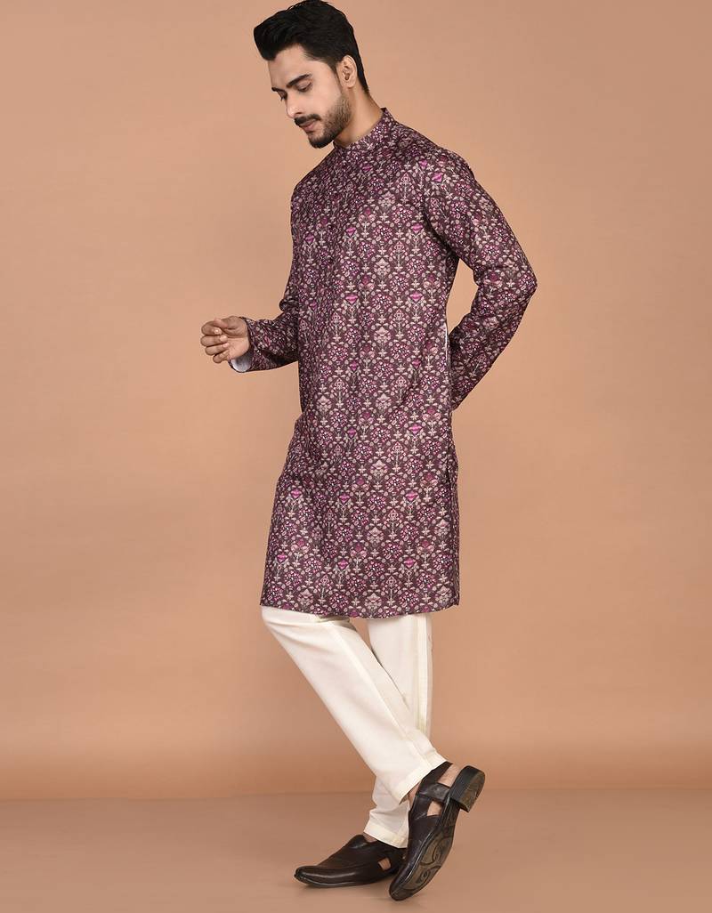 Men's floral printed cotton straight  kurta