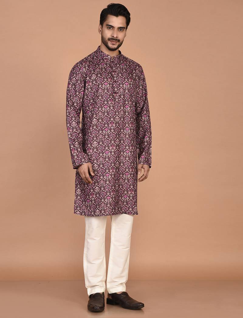 Men's floral printed cotton straight  kurta