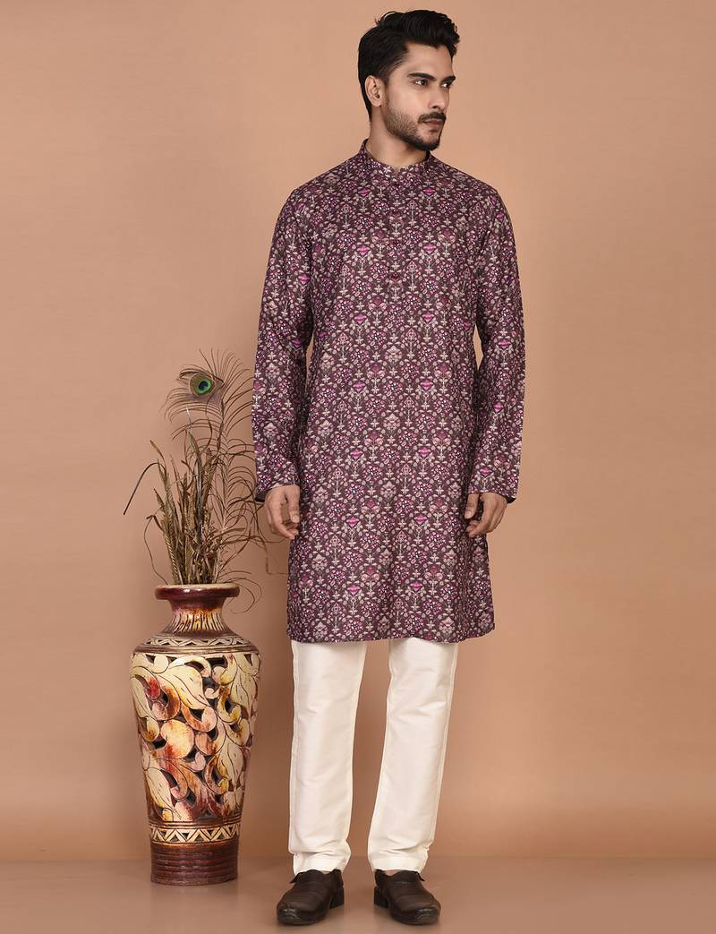 Men's floral printed cotton straight  kurta
