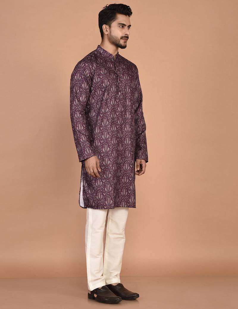 Men's  paisley print cotton kurta