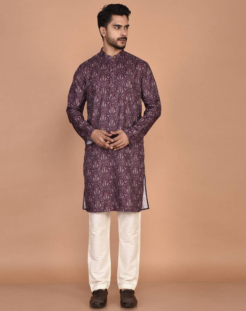 Men's  paisley print cotton kurta