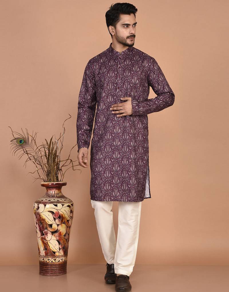 Men's  paisley print cotton kurta