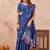 Blue linen designer party wear festive saree with unstitched blouse piece