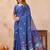 Blue linen designer party wear festive saree with unstitched blouse piece