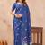 Blue linen designer party wear festive saree with unstitched blouse piece