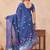 Blue linen designer party wear festive saree with unstitched blouse piece