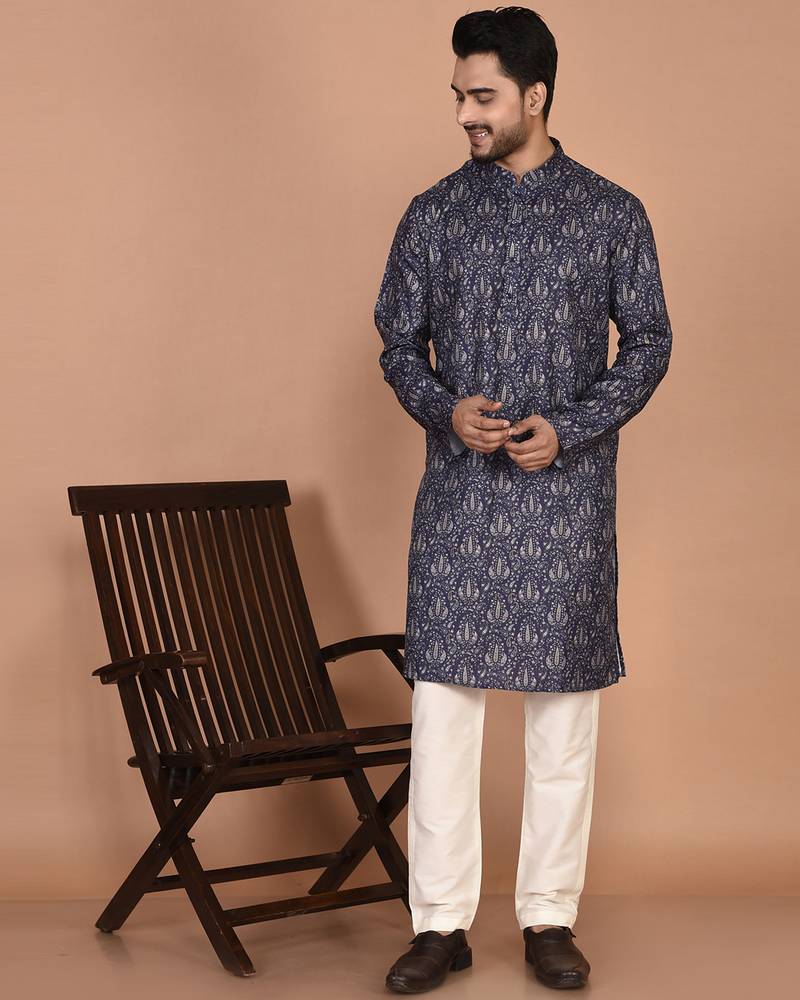 Men's  paisley print cotton kurta