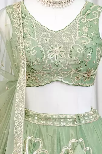 Premium Sage Green Embroidered Lehenga Choli with Dupatta