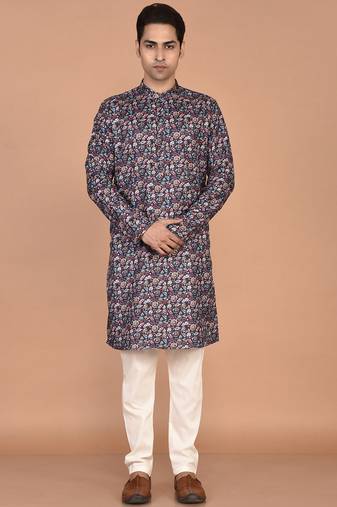 Men's floral printed cotton straight  kurta