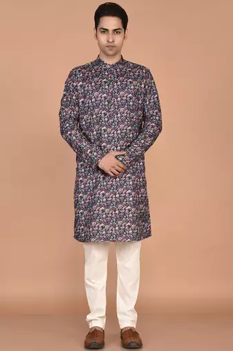 Men's floral printed cotton straight  kurta
