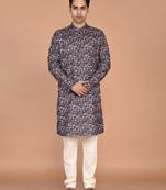 Men's floral printed cotton straight  kurta