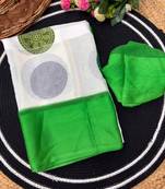 Green printed satin border saree with unstitched blouse