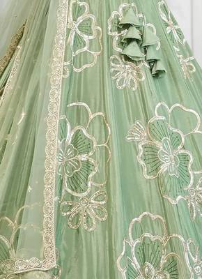 Premium Sage Green Embroidered Lehenga Choli with Dupatta 4