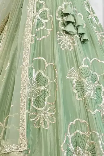 Premium Sage Green Embroidered Lehenga Choli with Dupatta