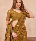 Mustard linen festive saree with unstitched blouse piece