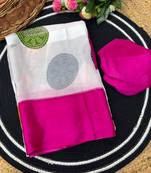 Pink printed satin border saree with unstitched blouse