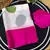 Pink printed satin border saree with unstitched blouse
