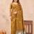 Mustard linen designer party wear festive saree with unstitched blouse piece
