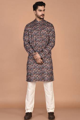 Men's floral printed cotton straight  kurta