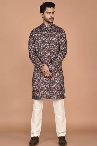 Men's floral printed cotton straight  kurta
