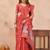 Peach linen designer party wear festive saree with unstitched blouse piece