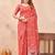 Peach linen designer party wear festive saree with unstitched blouse piece