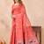 Peach linen designer party wear festive saree with unstitched blouse piece