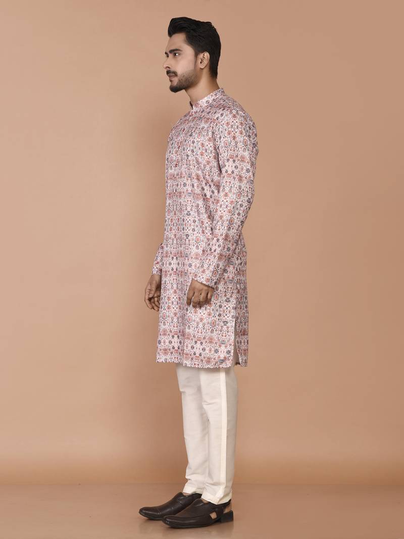 Men's cotton straight printed kurta