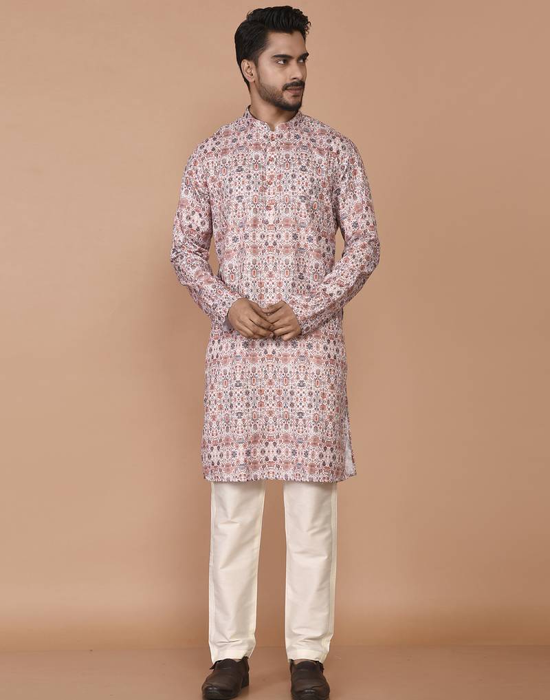 Men's cotton straight printed kurta