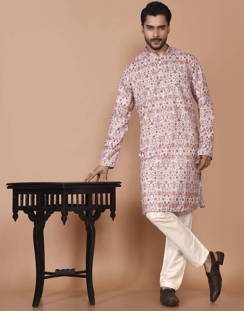 Men's cotton straight printed kurta