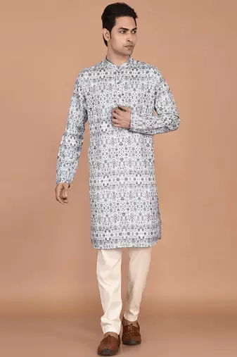 Men's cotton straight printed kurta