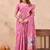 Pink linen designer party wear festive saree with unstitched blouse piece