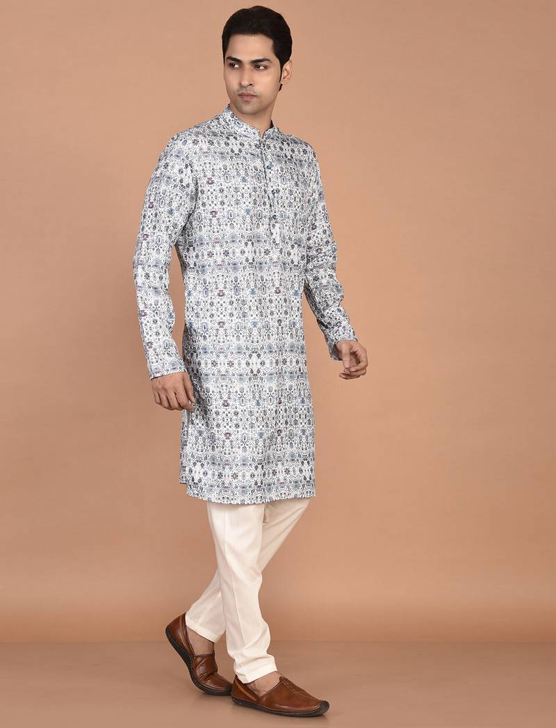 Men's cotton straight printed kurta