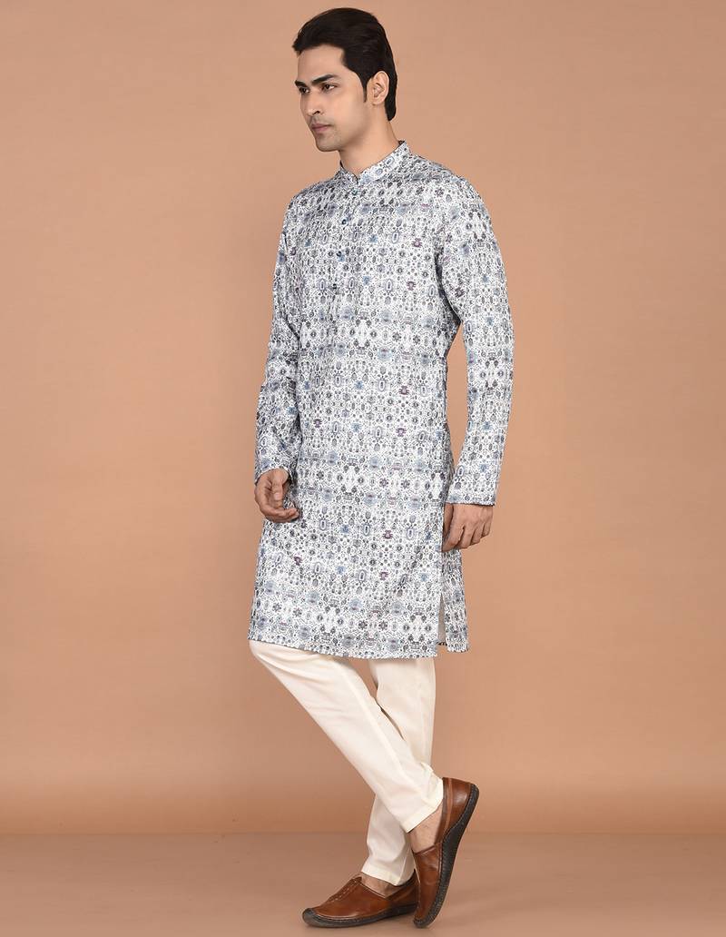 Men's cotton straight printed kurta