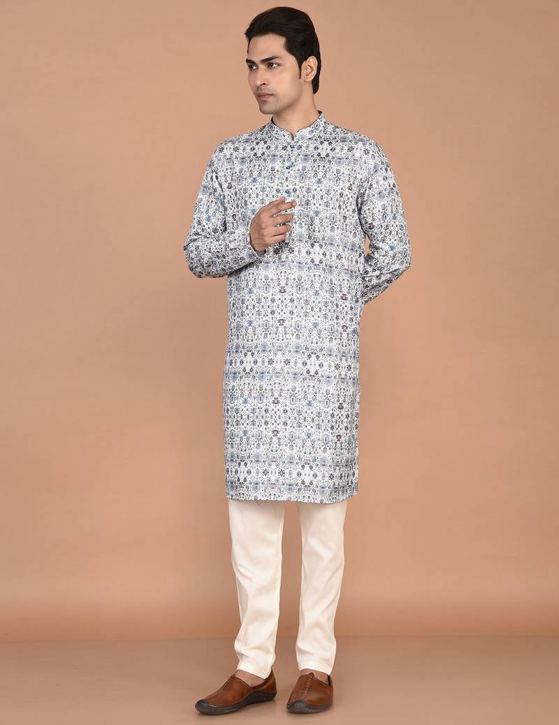 Men's cotton straight printed kurta
