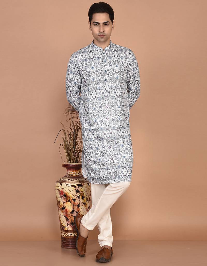 Men's cotton straight printed kurta