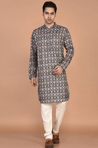 Men's floral printed cotton straight  kurta