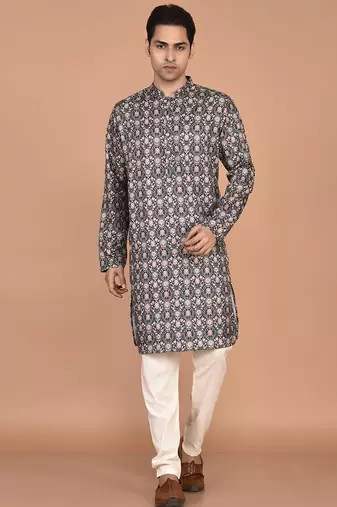 Men's floral printed cotton straight  kurta