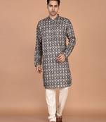 Men's floral printed cotton straight  kurta