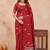 Red linen designer party wear festive saree with unstitched blouse piece
