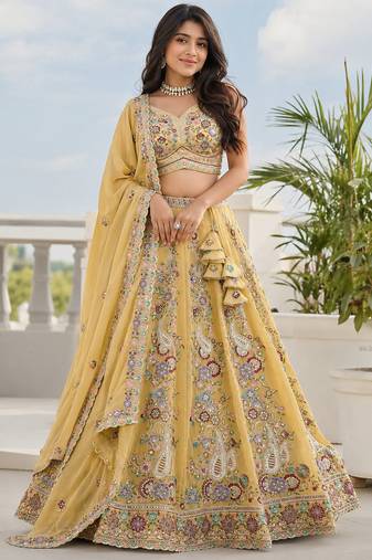 Elegant Pastel Georgette Lehenga Set with Multicolor Thread Embroidery & Sequins