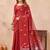 Red linen designer party wear festive saree with unstitched blouse piece