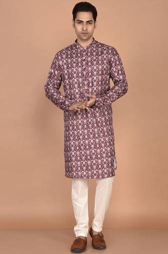 Men's floral printed cotton straight  kurta